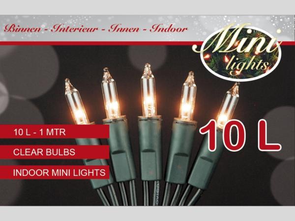 Lichterkette 10Lichter klar grünes Kabel   L100cm (+150cm)