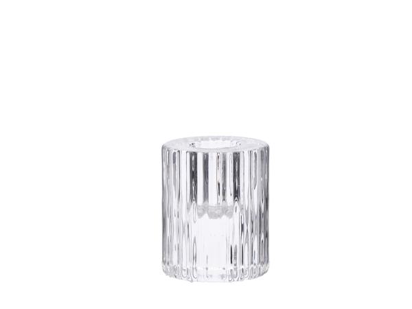 Kerzenhalter rund f Spitzkerze oder Teelicht Glas Rille H7,5 D5,5cm