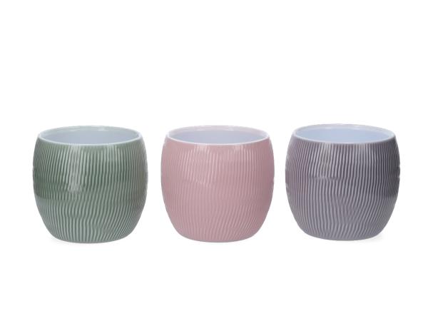 Übertopf Plissee D15cm lasur grau-salbeigrün-rosa sort 