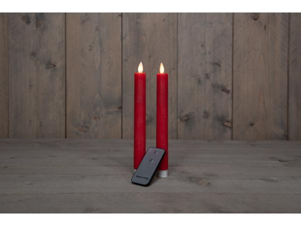 Stabkerze LED mit bewegter Flamme rot wachs 2St/Set mit Fernbedienung batteriebetrieben (exkl.2xAA)  L23cm