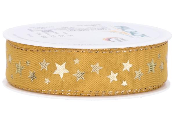 Band Baumwolloptik Sterne gold 25mm 18mr   25mm 18mr