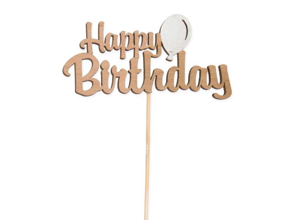 Stecker Holz "Happy Birthday" B9,5 H5 Stab20cm B9,5 H5 Stab20cm