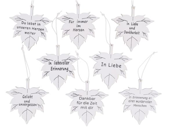 Hänger Trauer-Blätter Holz 9 Sprüche sort B8,5 H8cm