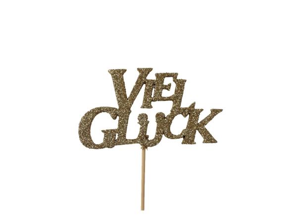 Stecker Holz ''Viel Glück'' m Glitter H8 B4,3 L25cm