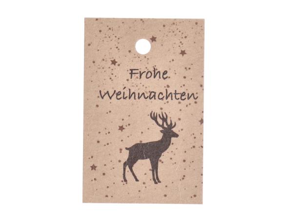Anhänger Papier "Frohe Weihnachten" m Druck Hirsch H50 B55mm H80 B55mm