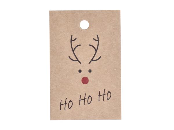 Anhänger Papier "Ho Ho Ho" Rentier m roter NaseH50 B55mm H80 B55mm
