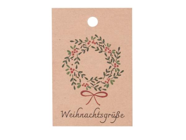 Anhänger Papier "Weihnachtsgrüße" m Zweig Kranz H80 B55mm H80 B55mm