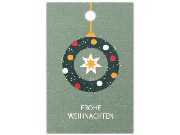 Anhänger Papier "FROHE WEIHNACHTEN" m Kranz 16St/Bt. H85 B55mm H85 B55mm