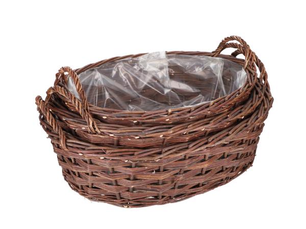 Pflanzschale Weide rund mit Folie Set3 natur (D30/35/40 H13/14/17cm) D40 H17cm