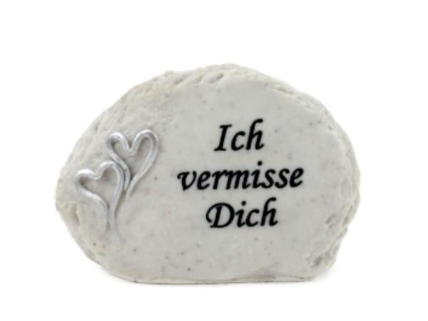 Stein m Spruch "Ich vermisse Dich" Polyresin Marmor-Optik L12 B7,5 H4,8cm