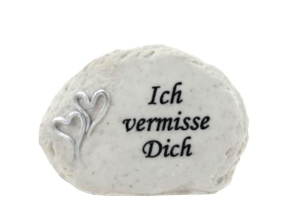 Stein m Spruch "Ich vermisse Dich" Polyresin Marmor-Optik L12 B7,5 H4,8cm