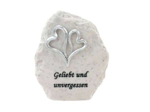 Stein m Spruch "Geliebt und unvergessen" Polyresin Marmor-Optik L11 B9,5 H4,5cm