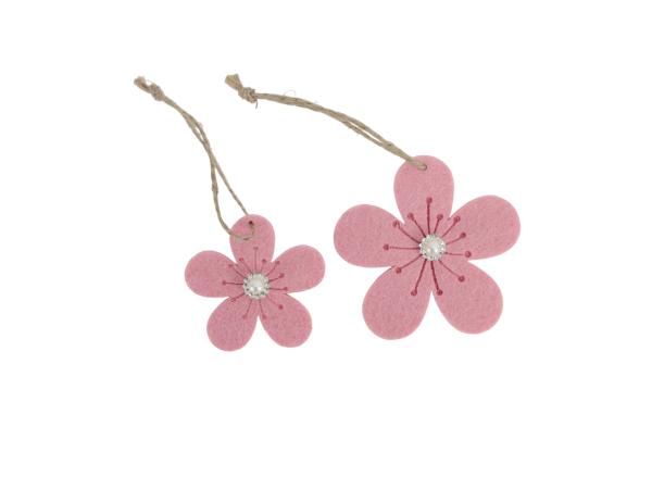 Filzblüte m Perle z hängen 12St/Box 2Gr. sort. D8 + D6cm