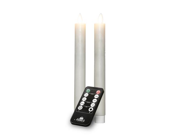 Stabkerze Rustikal wachs begwegliche Flamme 2St/Set inkl. Fernbedienung / Timer u USB Kabel H23cm