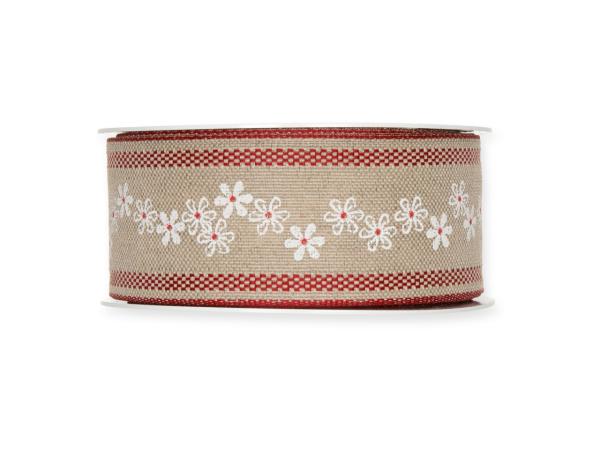 Leinenband Blumendruck Webkante 40mm 12mr 40mm 12mr