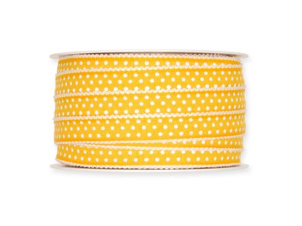 Band Baumwolloptik m Punkte Webkante 15mm 25mr 100% Polyester 15mm 25mr
