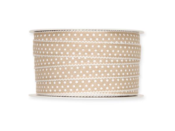 Band Baumwolloptik m Punkte Webkante 15mm 25mr 100% Polyester 15mm 25mr