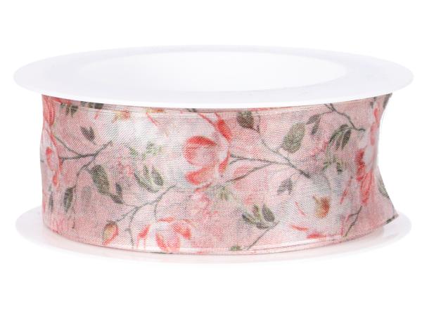Band Organza Blumen m formst. Kante 40mm 15mr 40mm 15mr