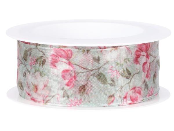 Band Organza Blumen m formst. Kante 40mm 15mr 40mm 15mr