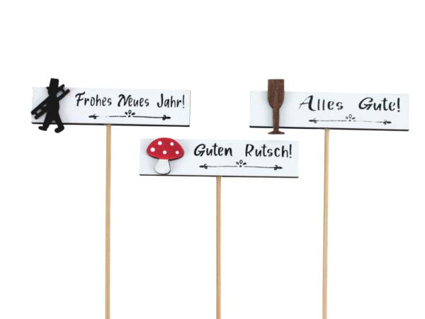 Stecker Holz m Spruch 3Mod "Freues Neues Jahr" 18St/Box  H8,5 B2,9  L28cm