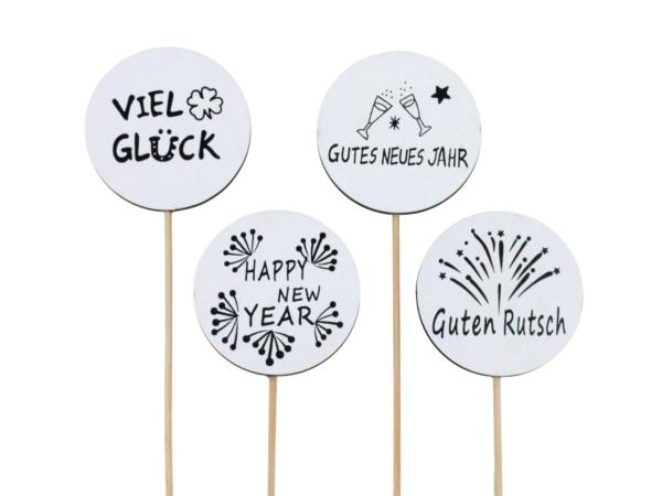 Stecker Holz Neujahresgrüße 4Mod 20St/Box D6cm 