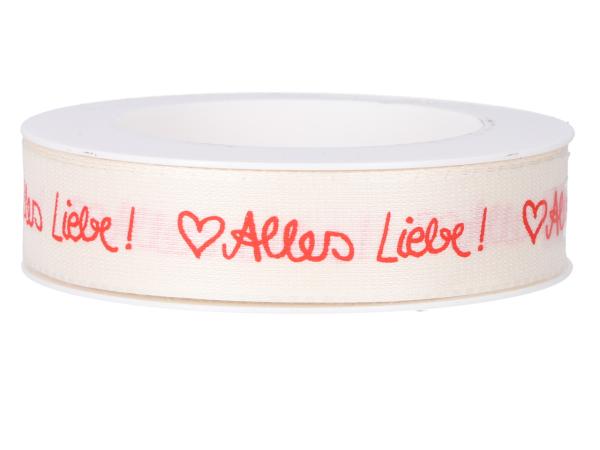 Band Baumwolloptik Alles Liebe 15mm 18mr 15mm 18mr