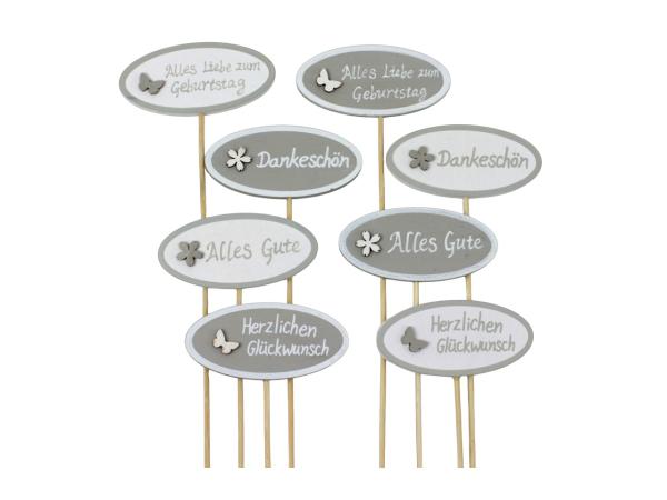 Stecker Holz 4 Sprüche 8Mod Herzlichen Glückwunsch/Alles Gute/Dankeschön/Alles Liebe zum Geburtstag H3,5 B7,5 L30cm