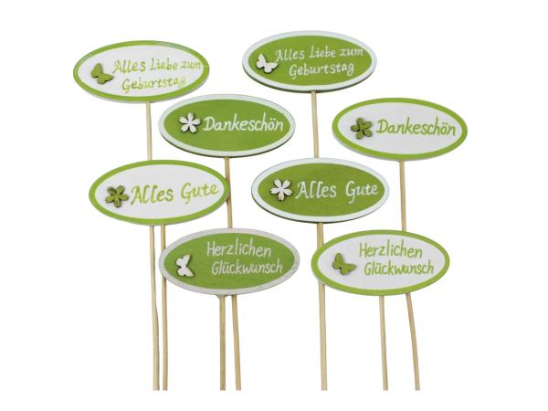 Stecker Holz 4 Sprüche 8Mod Herzlichen Glückwunsch/Alles Gute/Dankeschön/Alles Liebe zum Geburtstag H3,5 B7,5 L30cm