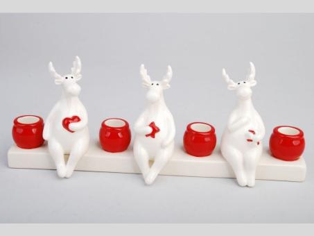 Kerzenhalter Keramik X4 Funny Deers   L33,5 B5 H14cm