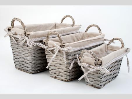 Korb m Henkel hoch Set3 Stoffeinsatz Karoband (B29 T12 H15 / B35 T17 H20 / B40 T23 H23)   B40 T23 H23cm