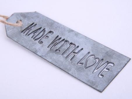 Anhänger Zinkblech Made with Love   B2,5 L8/15cm