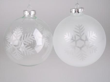 Kugel Glas Schneeflocke 2Mod klar-frost   D8cm