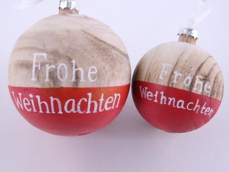 Weihnachtskugel Holz Frohe Weihnachten 2tone natur-rot   