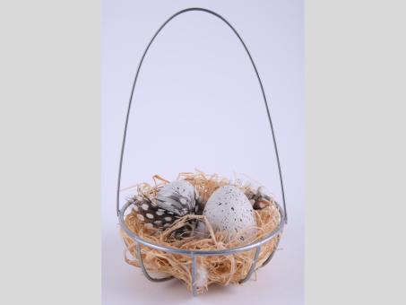 Hänger Nest Draht m Eiern   D8 H14cm