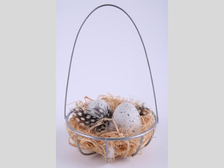 Hänger Nest Draht m Eiern   D8 H14cm