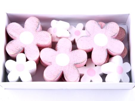 Blüten Holz Box 12 St weiss-rosa sort. D3+5cm mix