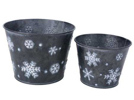 Topf Zink mit Schneeflocke geprägt   D17,5 H13,5cm