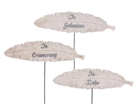 Feder am Stab mit Spruch - 3 Modelle - In Erinnerung / In Liebe / In Gedanken B4,5 T0,7 L16cm