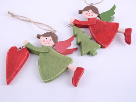 Hänger Engel Holz 2 Mod Fb.Kombi grün-rot    B11 H13cm