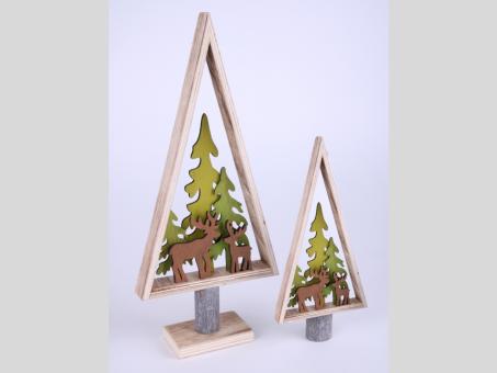 Deko Tannenbaum Holz Waldmotiv Tanne-Hirsch   B14 T5 H32cm
