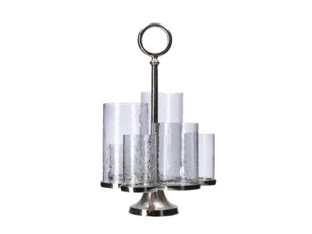 Windlicht Glas x6 a Halter Aluguss   D38 H65cm