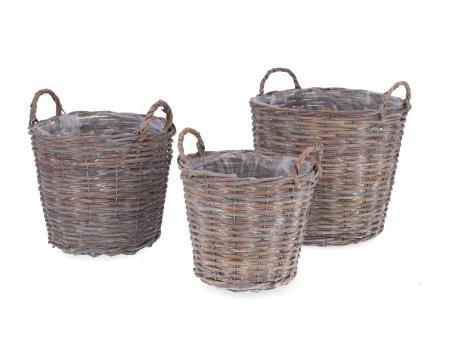 Korb Rattan gespalten m Henkel zylindrisch Set3 