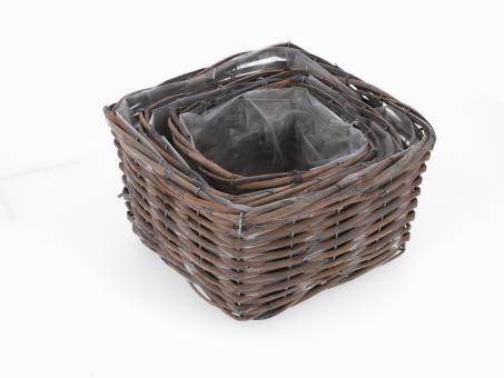 Schale Rattan quadratisch gespalten Set3 D17/21/25 H11/13/15cm