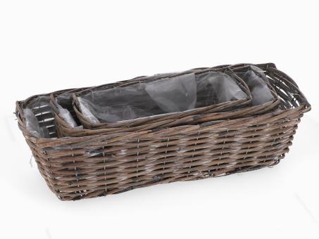 Schale Rattan rechteck gespalten Set3 L50 T20 H14cm