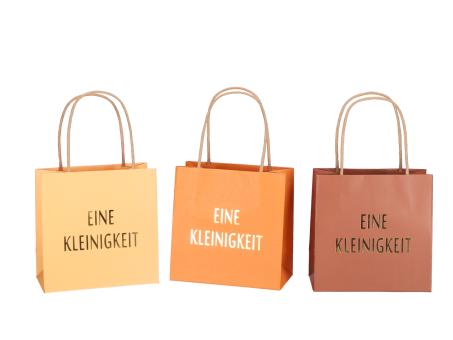 Geschenktüte bedruckt "Eine Kleinigkeit" 3fb sort apricot-or-braun B16 T8 H16cm