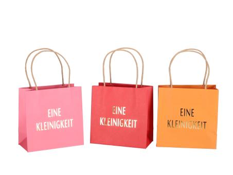 Geschenktüte bedruckt "Eine Kleinigkeit"  3fb sort pink-or-red B16 T8 H16cm