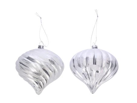 Hänger Zwiebel gerillt Kst metallic 2Mod   D9 H10cm