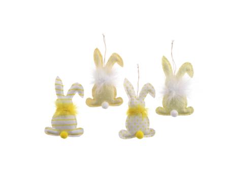 Hase Stoff hänger 4Mod 2FB sort Blüte-Streifen-Feder  B9 H15cm