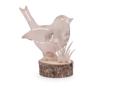 Deko Vogel Blech Wiese auf Holzsockel   B13 T7 H15,5cm