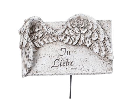 Platte m Flügeln Spruch "In Liebe" a Draht silberfinish   B10 H6 (Draht 15cm)